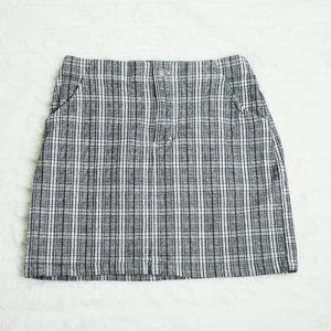 Hollister Short Mini Skirt Sz S—Plaid Gray Cotton Stretch Pockets Zip Button